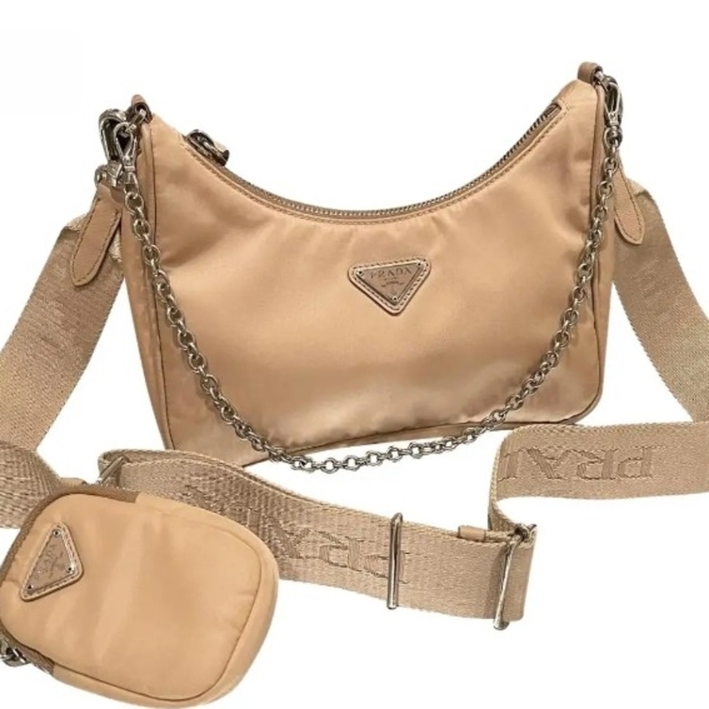 Prada Beige Crossbody Bag with Chain Detail